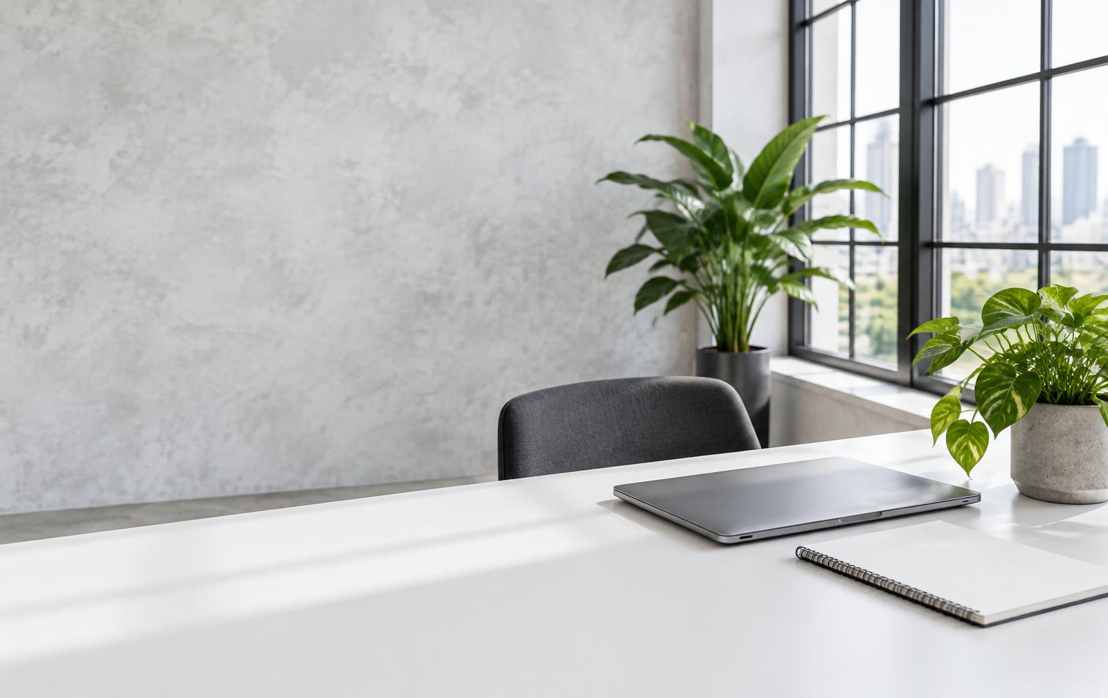 A bright, neutral workspace